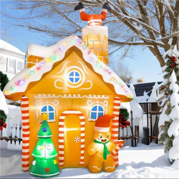10FT Christmas Inflatables Gingerbread House Decorations, Outdoor - Picture 3 of 7